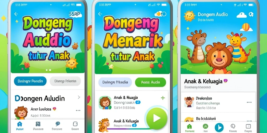 Antarmuka pengguna yang menarik dan interaktif untuk Dongeng Audio.