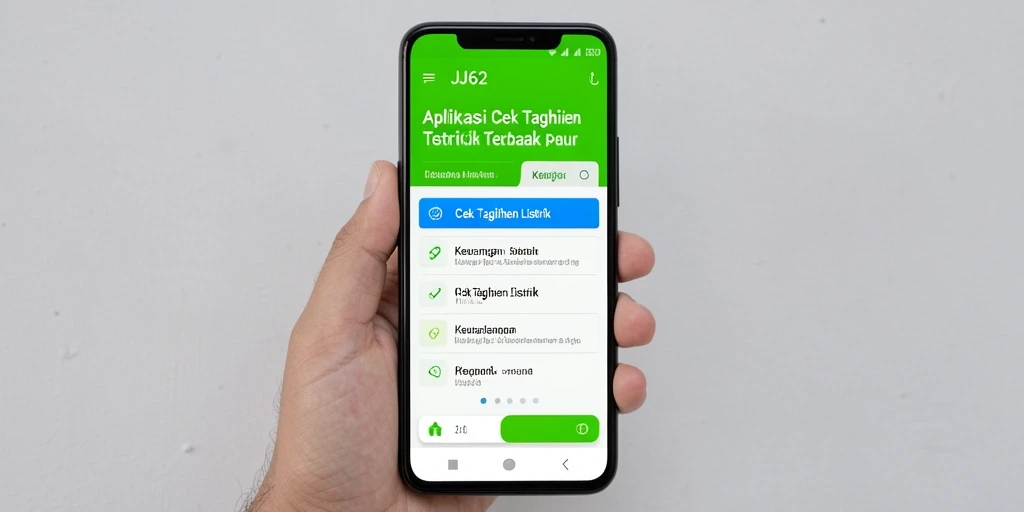 Tampilan antarmuka utama JJ62 untuk cek tagihan listrik.