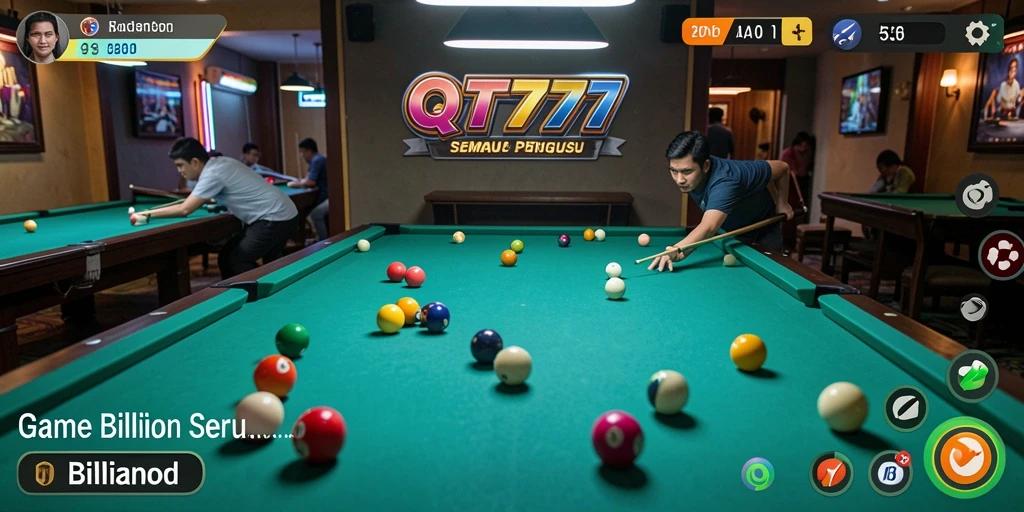 Tampilan antarmuka seru dari game Billiard QT777.